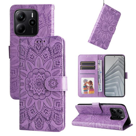 Чехол-книжка Embossed Sunflower для Xiaomi Redmi Note 14 4G 164.84mm - фиолетовый