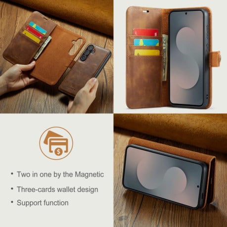 Чохол-книжка DG.MING з фактурою Crazy Horse на Samsung Galaxy S25 FE 5G - коричневий