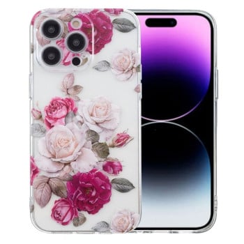 Чехол Colored Drawing Pattern Transparent Series на iPhone 16 Pro Max - Peony