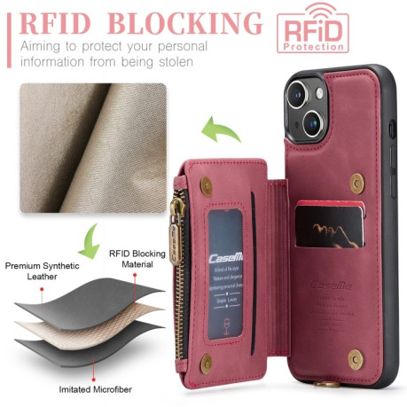 Чехол CaseMe C20 Multifunctional RFID Leather для iPhone 15 - красный