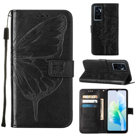 Чехол-книжка Embossed Butterfly для Vivo S10e 5G/V23e 4G/V23E 5G/Y75 4G - черный