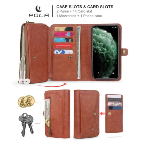 Чохол-гаманець POLA Multi-function для iPhone 11 Pro Max - коричневий