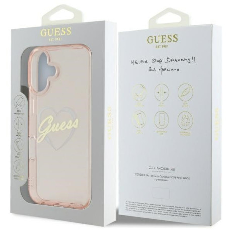 Оригінальний чохол Guess IML Heart для iPhone 16 – Pink
