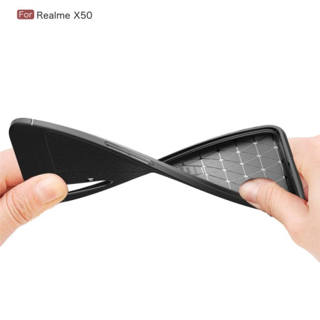 Противоударный чехол Litchi Texture на Realme X50/X3 - черный