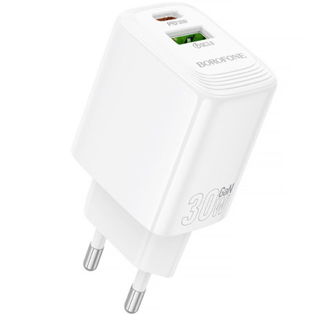 Быстрая Зарядка Borofone BN29 Fuente PD30W+QC3.0 (1USB-A/1C) - белая