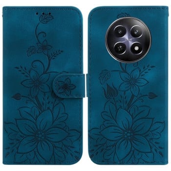 Чехол-книжка с тиснением Lily и магнитной застежкой на Realme 13 5G/12 5G/12X 5G - синий