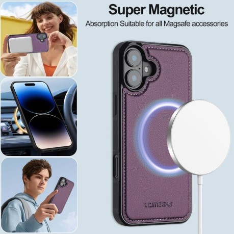 Чохол-книжка LCIMEEKE L2 Series Detachable Magsafe для iPhone 16 - фіолетовий