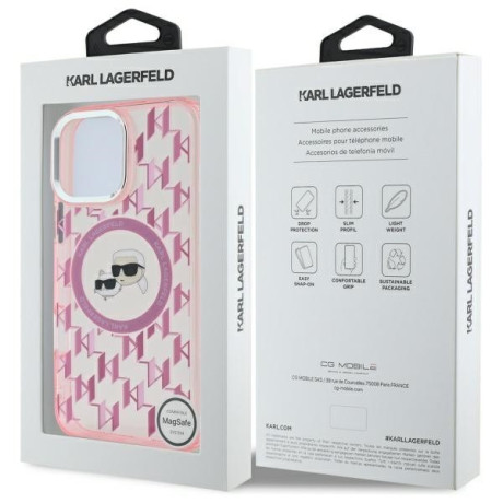 Оригінальний чохол Karl Lagerfeld IML Monogram Karl &amp; Choupette Head MagSafe для iPhone 16 Pro - Pink