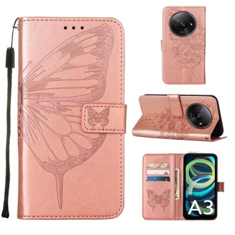 Чехол-книжка Embossed Butterfly для Xiaomi Redmi A3 - розовое золото