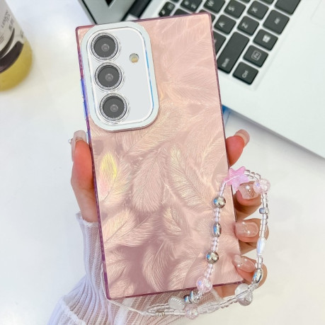 Протиударний чохол Plating Glitter Texture Chain  для Samsung Galaxy S25+ 5G - Pink Feathers