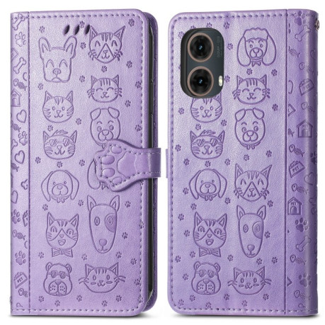 Чехол-книжка Cat and Dog для Motorola Moto G85 - фиолетовый