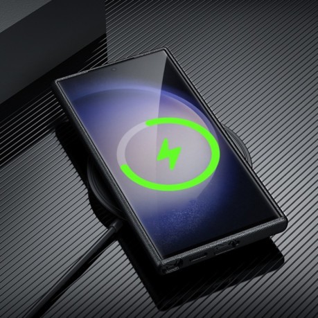 Противоударный чехол Magsafe Magnetic Plain Leather для Samsung Galaxy S24 5G - черный