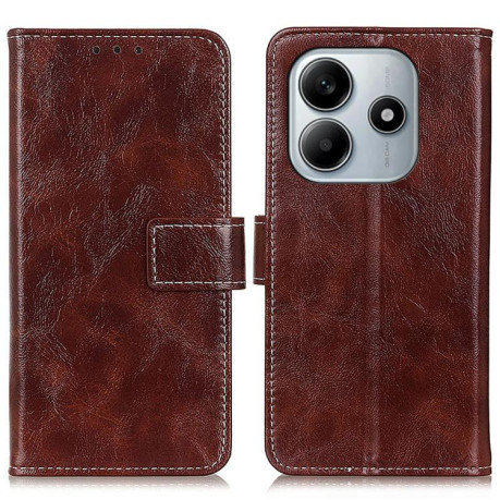 Чехол-книжка Magnetic Retro Crazy Horse Texture на Xiaomi Redmi Note 14 4G 164.84mm - коричневый