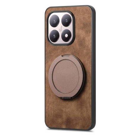 Чехол Retro Leather Rotation Round Holder с поворотным круглым держателем для Xiaomi 15T — коричневый