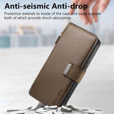 Чехол-книжка CaseNeo MagSafe RFID Anti-theft Zipper Wallet Retro Leather для Realme GT 7 Pro - коричневый