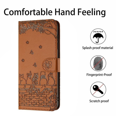 Чехол-книжка Cat Embossing Pattern на Xiaomi 14T Pro - коричневый
