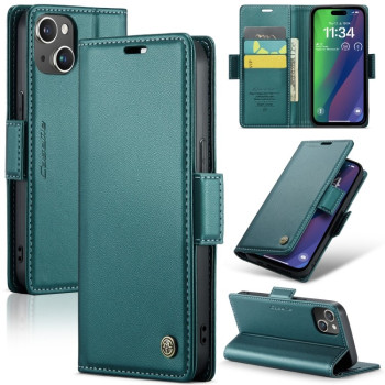Чехол-книжка CaseMe 023 Butterfly Buckle Litchi Texture RFID Anti-theft Leather для iPhone 15 - голубой