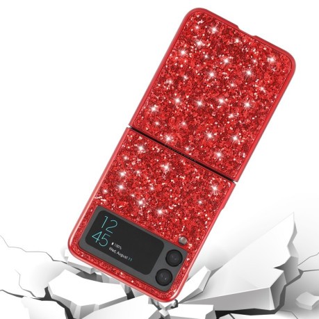 Ударозащитный чехол Glittery Powder на Samsung Galaxy Z Flip3 5G - красный