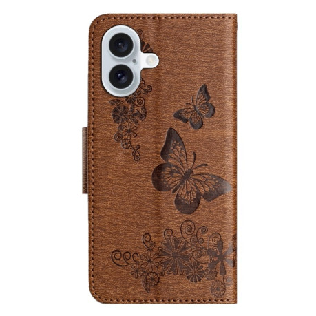 Чохол-книжка Embossed Butterfly для iPhone 16 Plus - коричневий