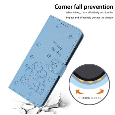 Чехол-книжка Embossed Kitten Phone Leather для Motorola Edge 60 Fusion - синий