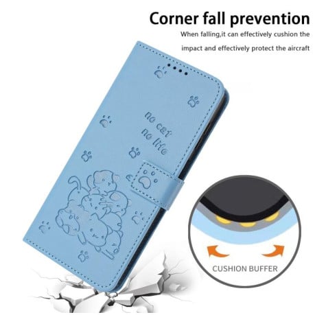 Чохол-книжка Embossed Kitten Phone Leather для OPPO Reno13 F/Reno13 FS- синій