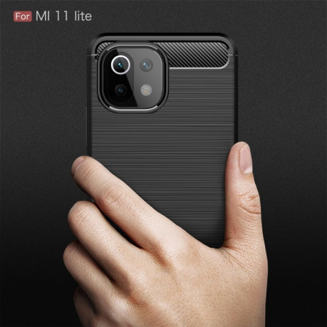 Чехол Brushed Texture Carbon Fiber на Xiaomi Mi 11 Lite/Mi 11 Lite NE - черный