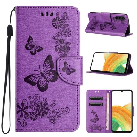 Чехол-книжка Embossed Butterfly для Samsung Galaxy A55 - фиолетовый