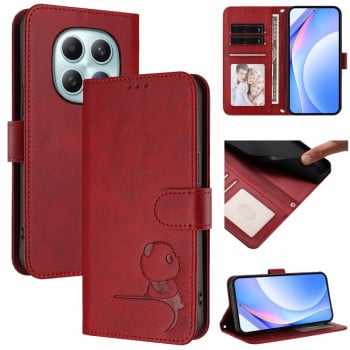 Чехол-книжка Litter Panda Embossing RFID Leather с тиснением панды и ремешком на Xiaomi Redmi Note 15 4G / 5G /Poco M8 164mm — бордовый