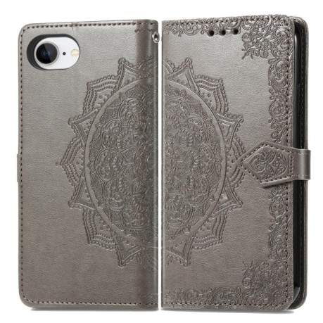Чехол-книжка Mandala Embossing Pattern на iPhone 16e - серый