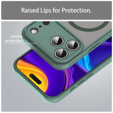 Противоударный чехол Fan Dun Series TPU Hybrid PC Frosted Magsafe для iPhone 17 Pro Max - зеленый