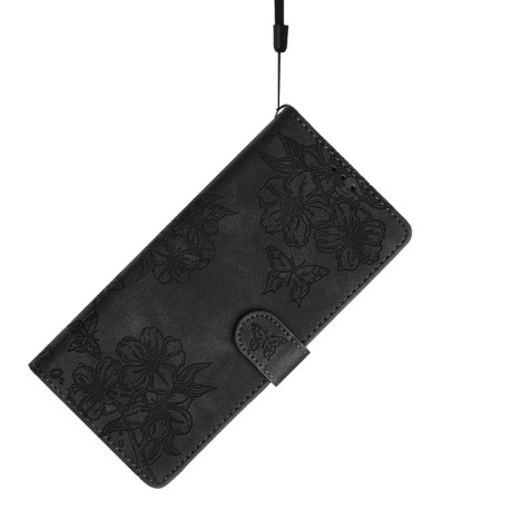 Чехол-книжка Cherry Blossom Butterfly Skin Feel Embossed на Motorola Edge 50 5G - черный