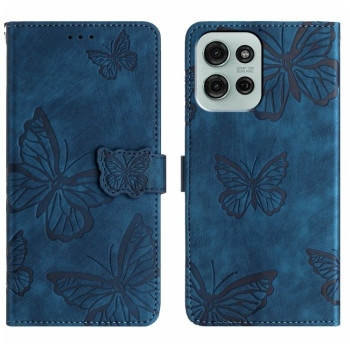Чохол-книжка з тисненням &quot;метелика&quot; та магнітним хлястиком на Motorola Moto G75 - синій