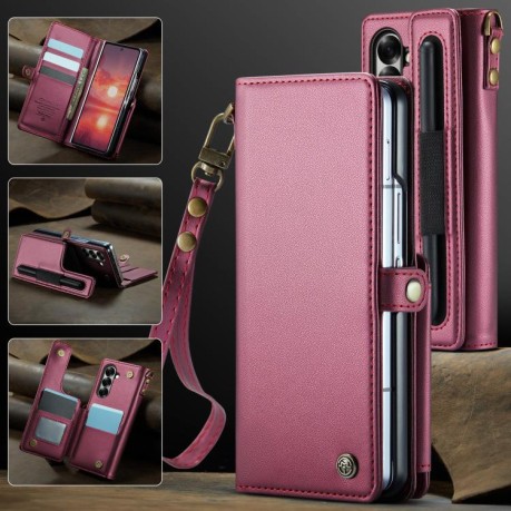 Чехол-книжка CaseMe C22 Card Slots Holder RFID Anti-theft для Samsung Galaxy Fold 7 - красный