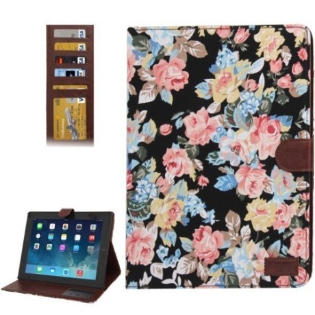 Кожаный Чехол Peony Denim Texture Flower Case черный  для iPad 4/ 3/ 2
