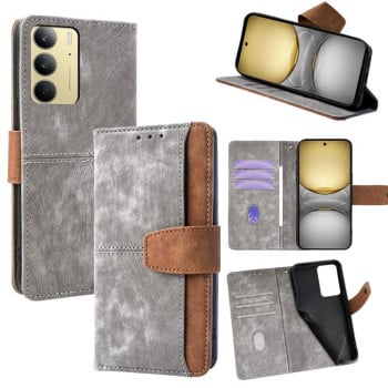 Чохол-книжка Color Stitching Skin Feel із захистом від сканування RFID та магнітним хлястиком на Realme C75 4G / 14x 5G Global - сірий