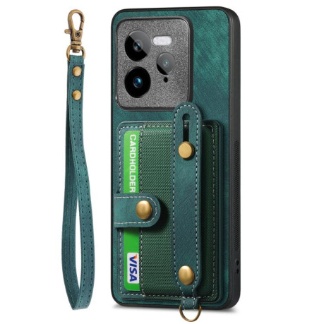 Противоударный чехол Retro Cross Wristband Wallet Leather для Realme GT 7 Pro - зеленый