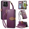Чехол-книжка Leaf Buckle Zipper Wallet Leather with Strap с молнией и ремешком Escase для Xiaomi 15T — фиолетовый