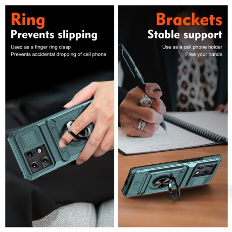 Противоударный чехол Shockproof Card Slot Phone Case with Metal Ring Holder для Motorola Edge 50 Pro - зеленый