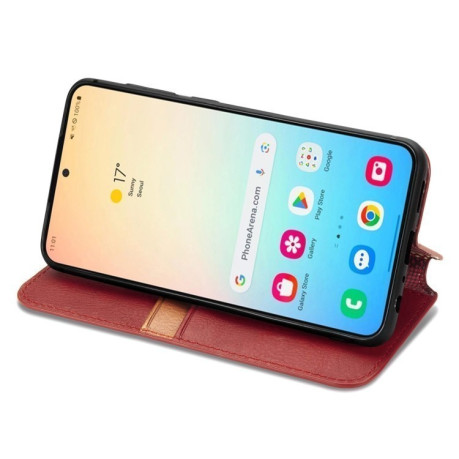 Чехол-книжка Cubic Grid для Samsung Galaxy S25+ 5G - красный