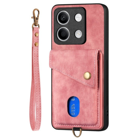 Противоударный чехол Retro Card Wallet Fold Leatherна для Xiaomi Redmi Note 13 - розовый