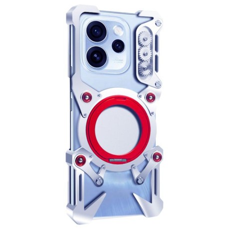 Чехол Rotating Bracket Hollow Metal with Lanyard с поворотным держателем на OPPO Reno15 F 5G — серебристый