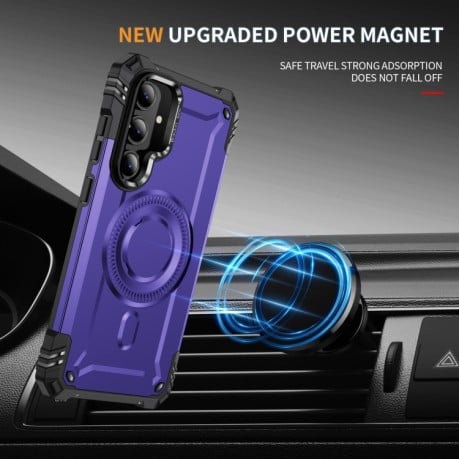 Противоударный чехол MagSafe Lens Holder PC Hybrid TPU для Samsung Galaxy S24 FE 5G - фиолетовый