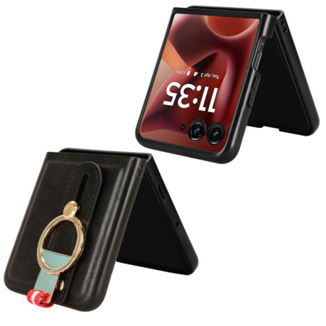 Противоударный чехол Wristband Leather Back для Motorola Razr 60 Ultra - черный