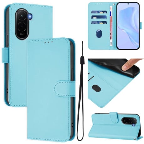 Чехол-книжка с мягким покрытием (Skin Feel) со шнурком на Xiaomi Poco M7 4G 169mm - голубой