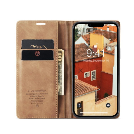 Кожаный чехол CaseMe-013 Multifunctional на iPhone 15 Plus - коричневый
