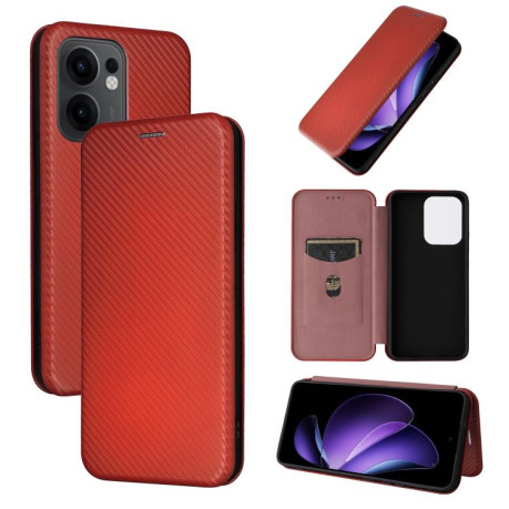 Чехол-книжка Carbon Fiber Texture на OPPO Reno13 F/Reno13 FS - коричневый