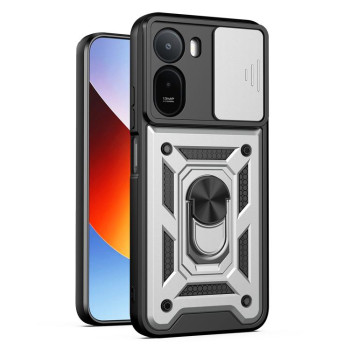 Чехол со шторкой на камеру Sliding Camshield и подставкой на Xiaomi Redmi A7 Pro 4G / Poco C85x — серебристый