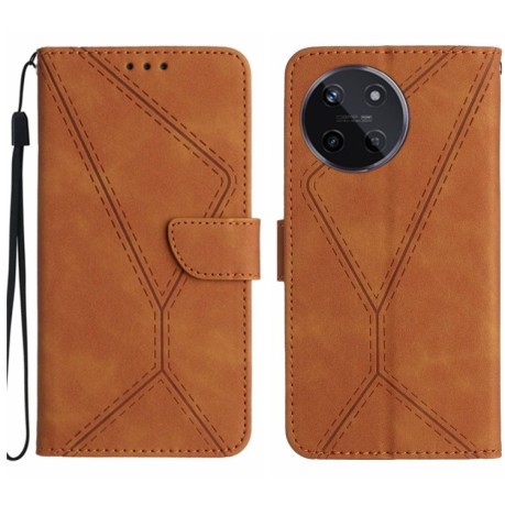 Чехол-книжка Stitching Embossed Leather на Realme 11 4G Global - коричневый