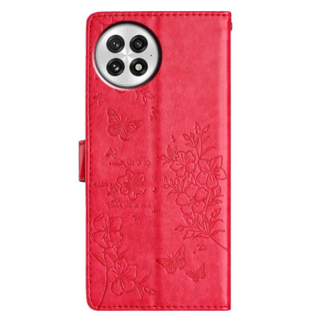 Чехол-книжка Butterflies and Flowers Leather для OnePlus 13 - красный