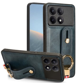 Противоударный чехол Wristband Leather Back для   Xiaomi Poco X6 Pro - синий